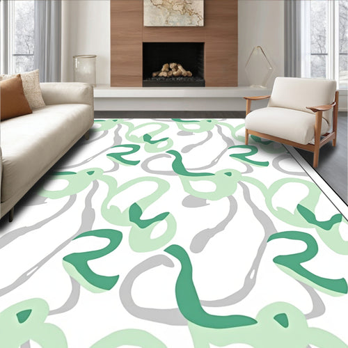 Abstract Green Grey Swirl Pattern Rug