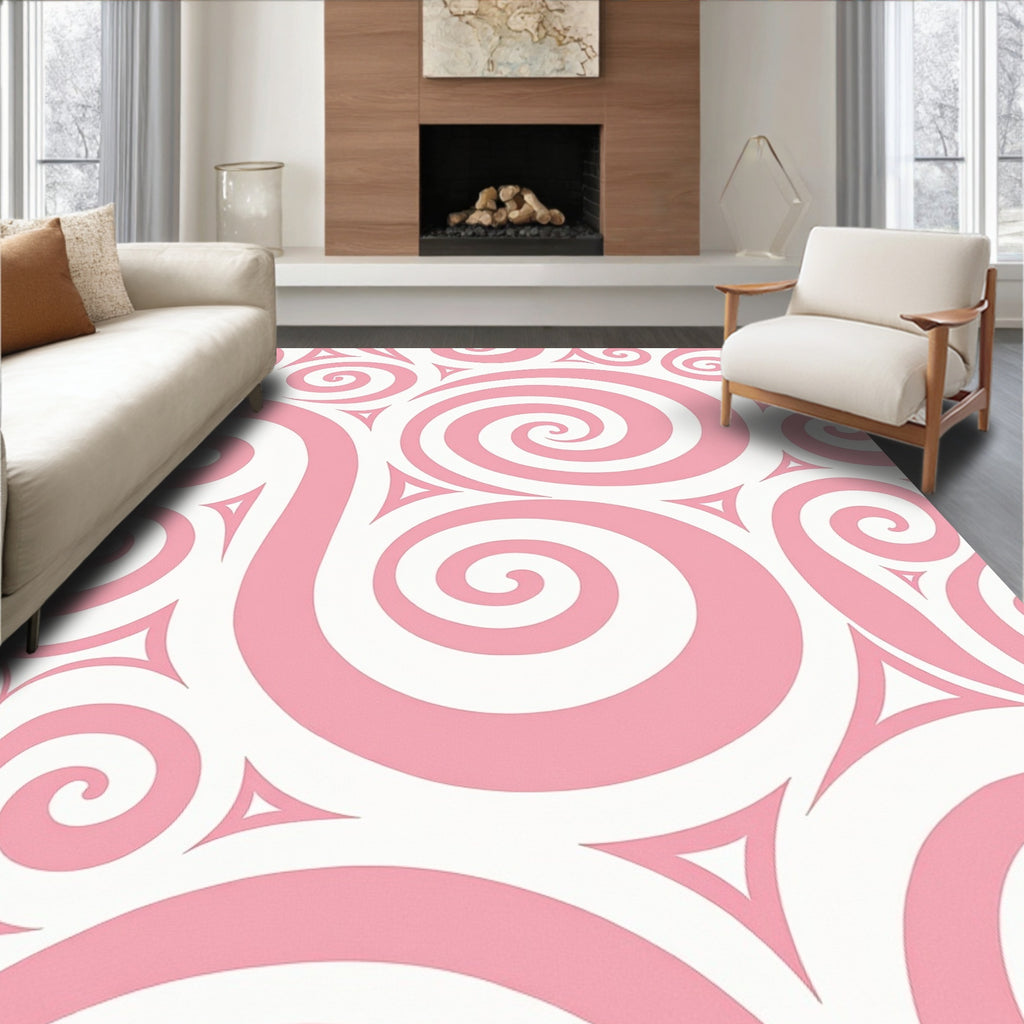 Pink Swirls and Triangles Pattern Rug