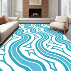 Abstract Wavy Aqua Lines Design Rug