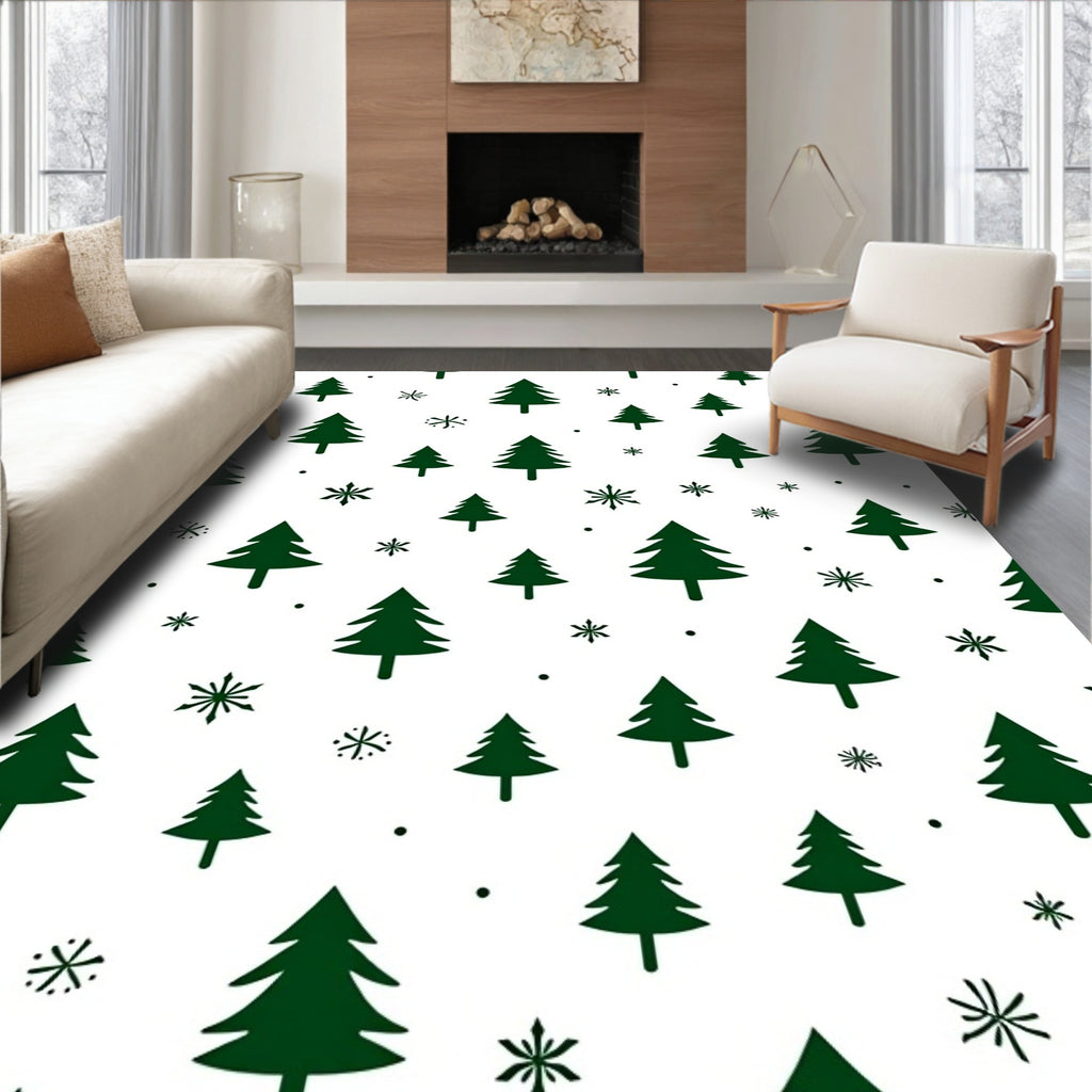 Evergreen Forest Snowflake Collage Rug