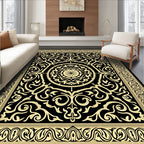 Ornate Black and Gold Damask Pattern Rug