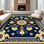Ornate Gold Floral Patterned Rug
