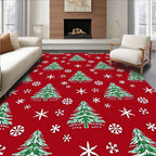 Festive Red Christmas Tree Snowfall Rug