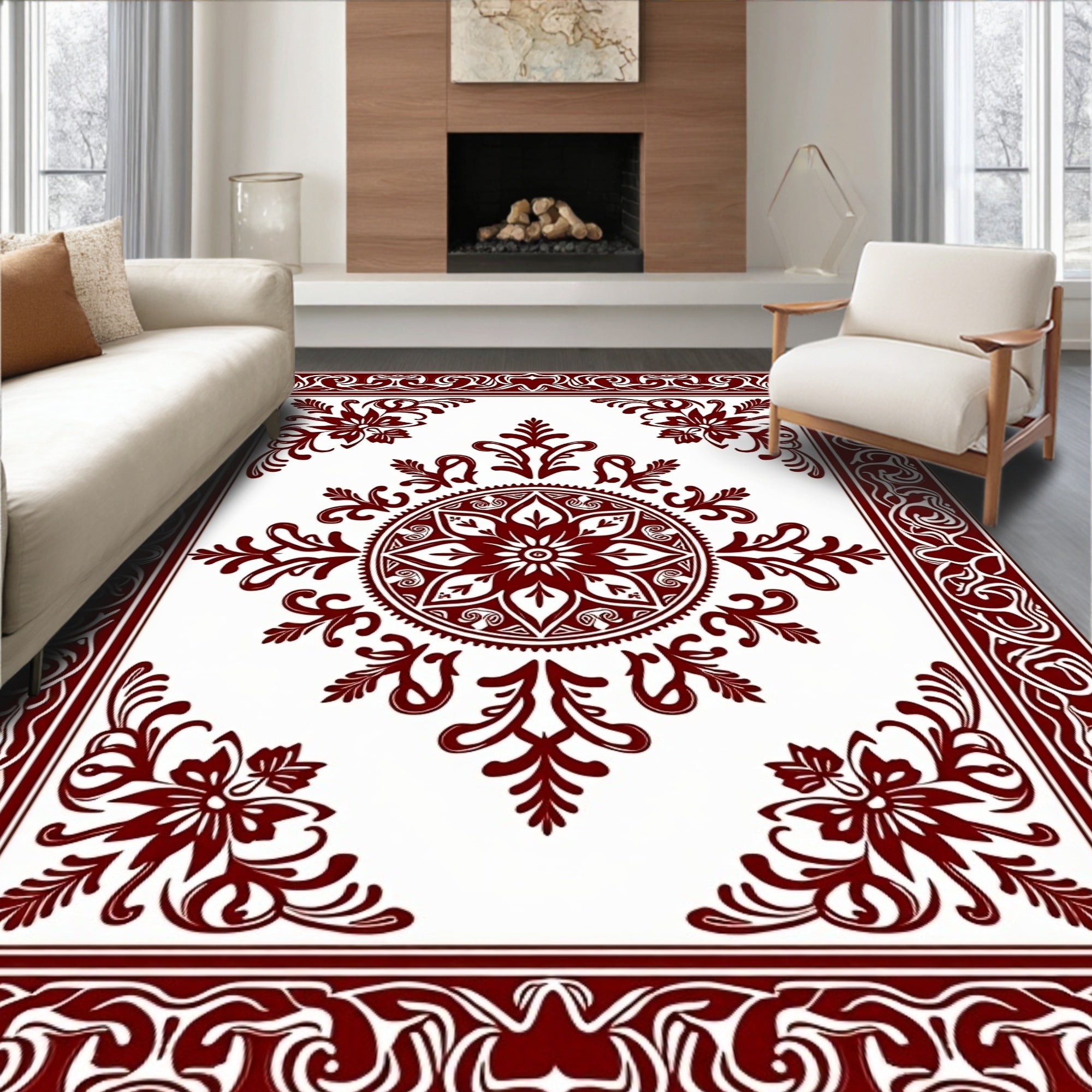 Elegant Floral Medallion Border Rug