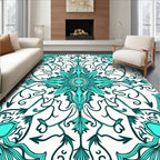 Intricate Teal Floral Scroll Design Rug