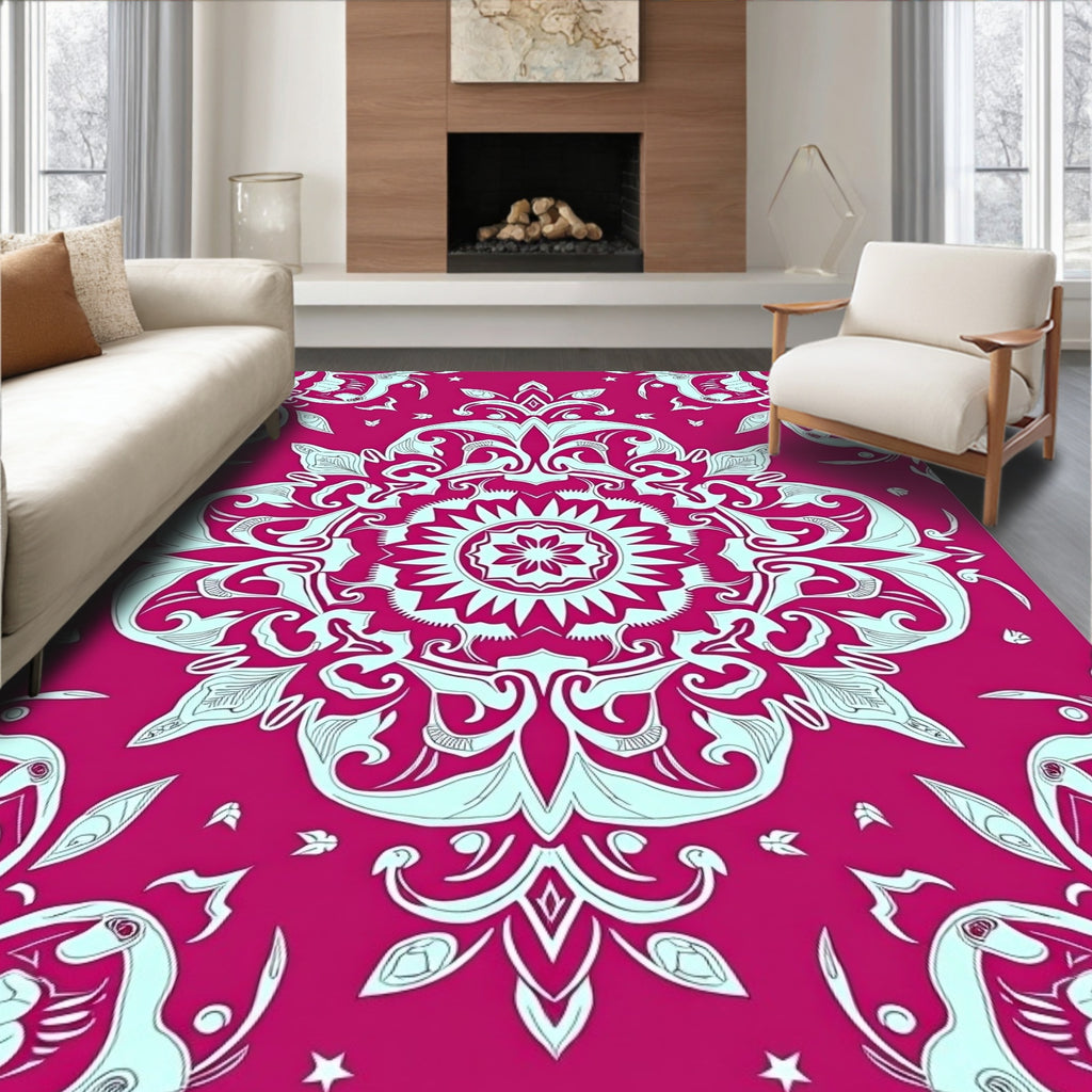 Crimson Mandala Art Deco Medallion Rug