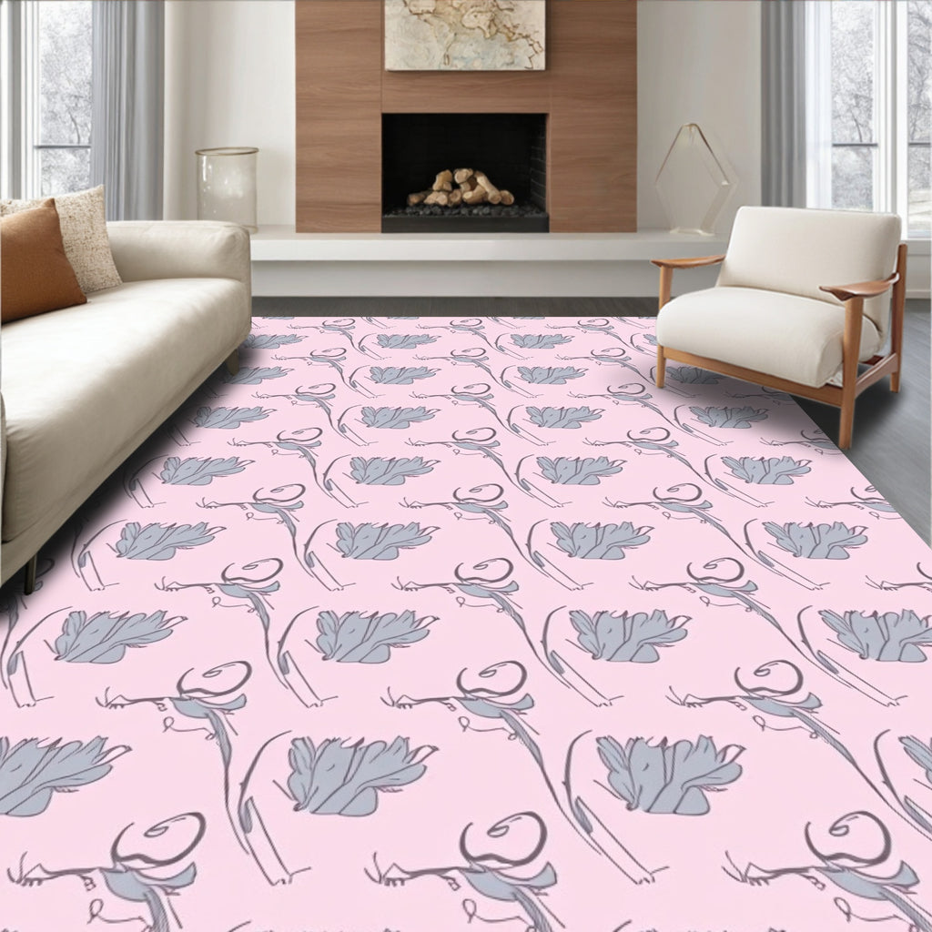 Graceful Pink Floral Outline Rug