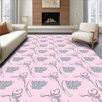 Graceful Pink Floral Outline Rug