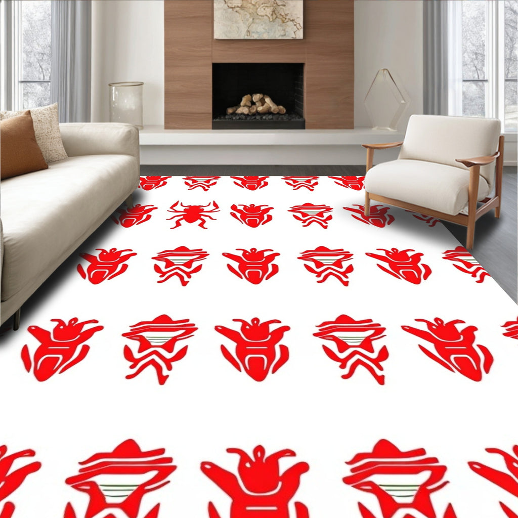 Bold Red Creature Pattern Design Rug