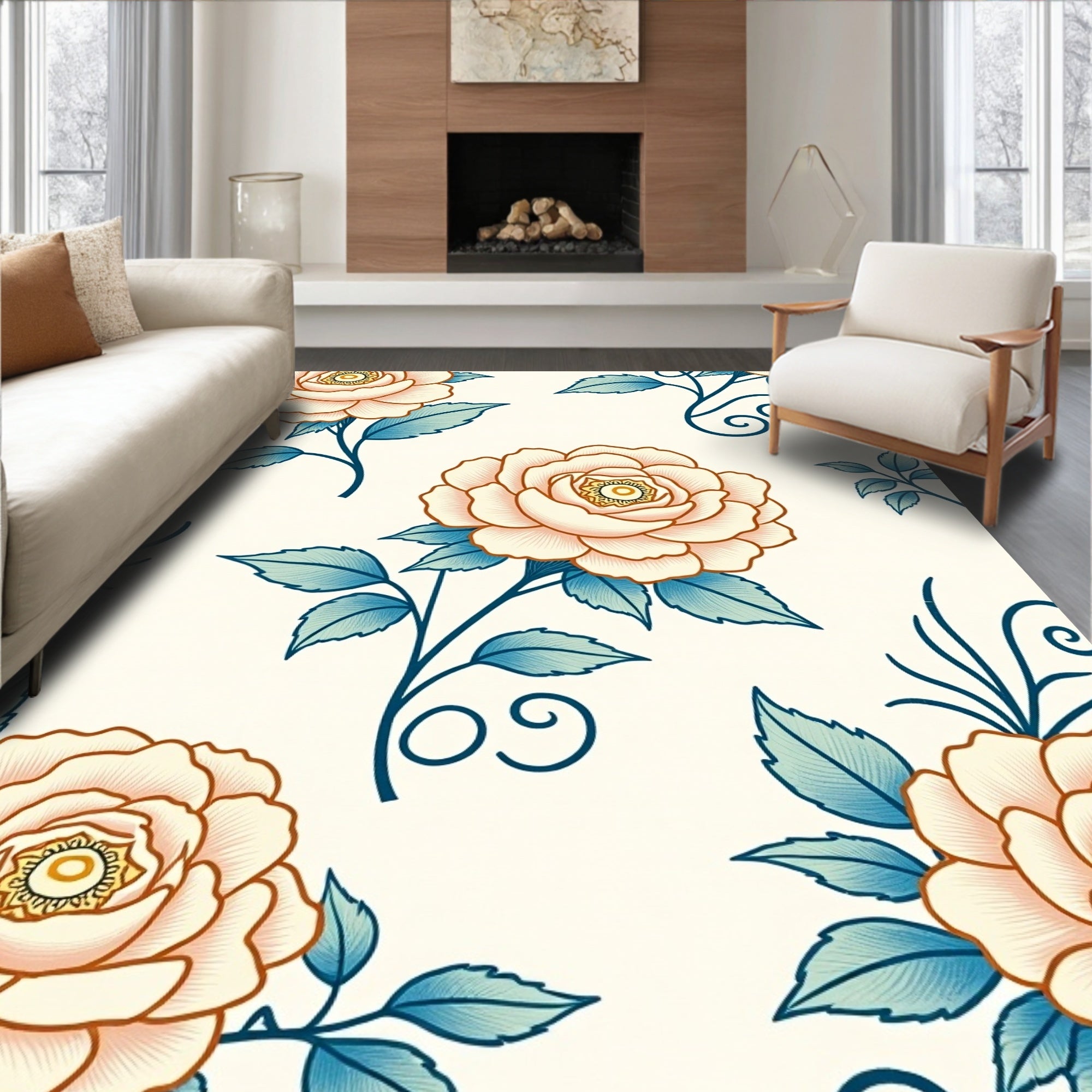 Classic Floral Pattern With Petal Details Rug