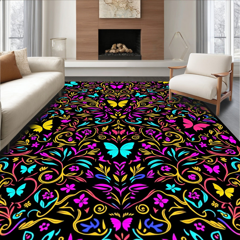 Vibrant Butterfly And Floral Pattern Rug