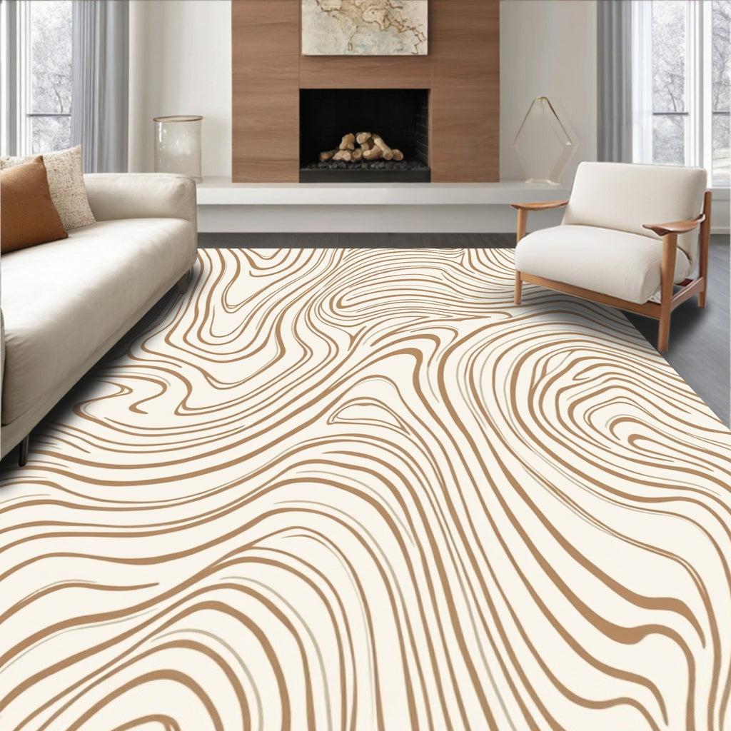 Natural Wood Grain Curved Pattern Rug