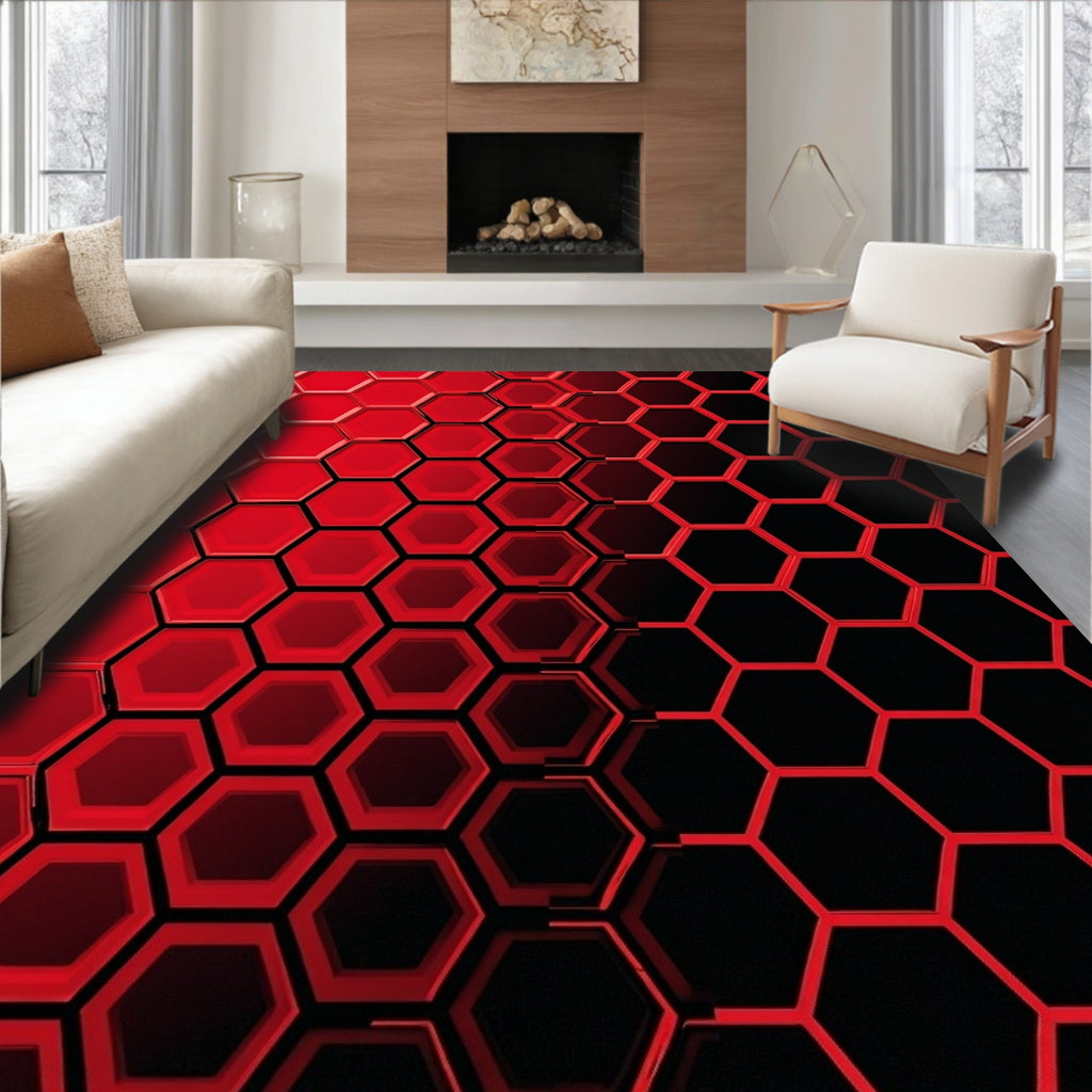 Bold Red Hexagon Pattern Rug