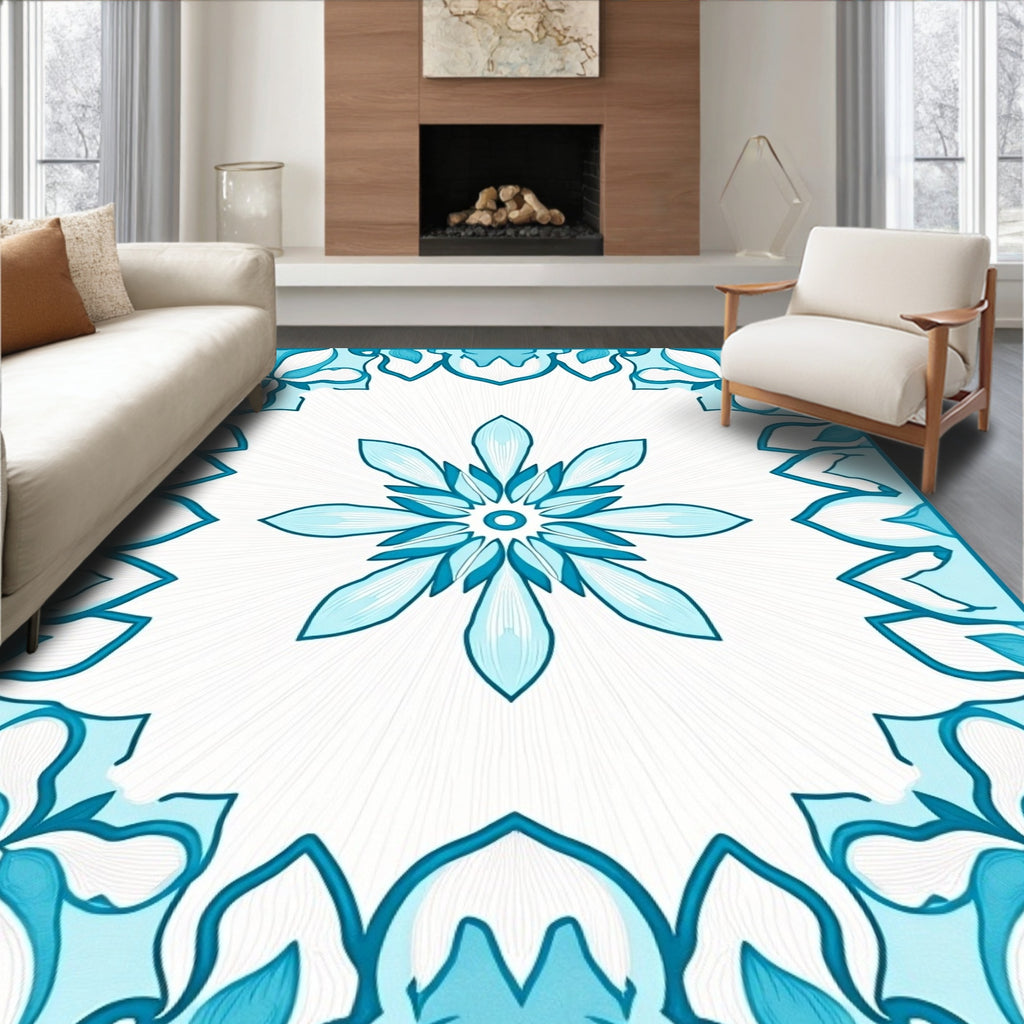 Blue Floral Mandala Pattern Rug