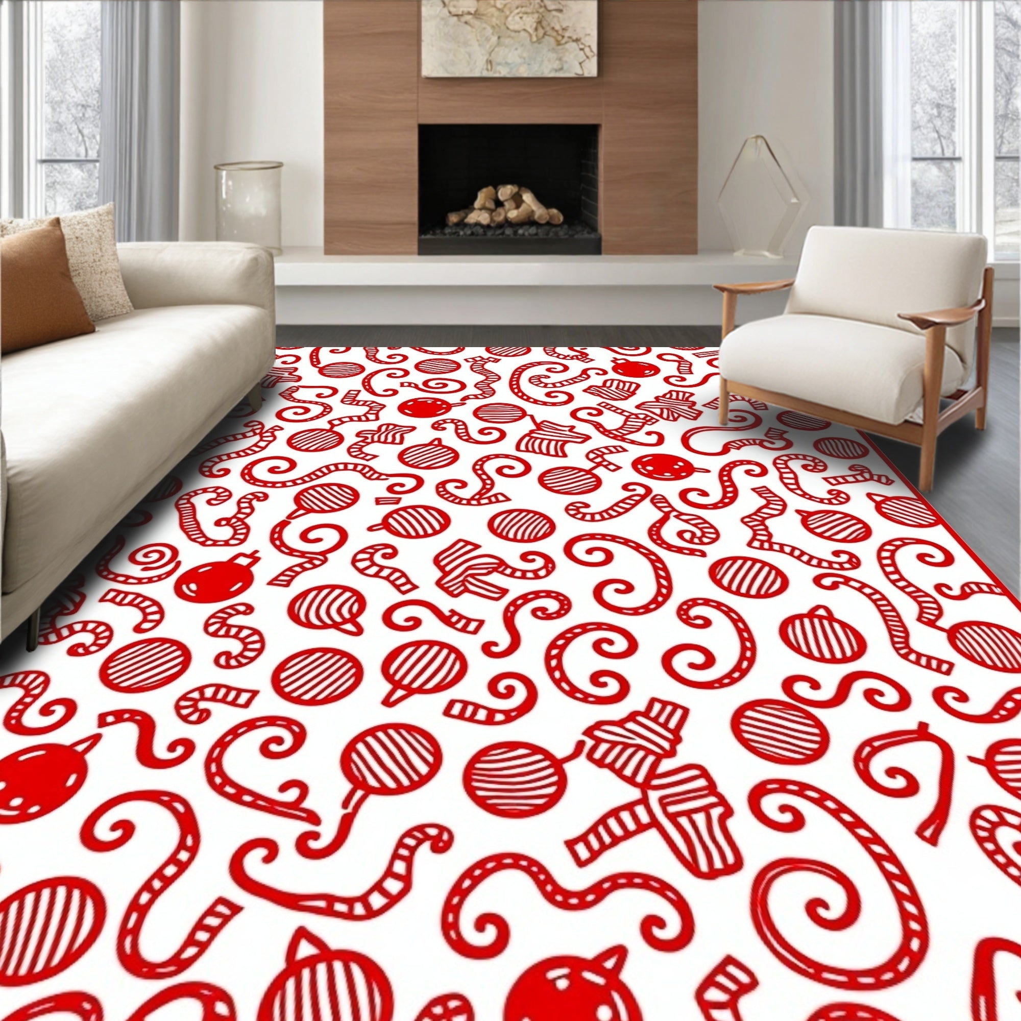 Red Ribbon And Ornament Collage Rug