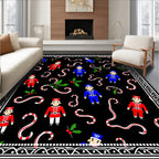 Festive Nutcracker Candy Cane Holly Border Rug