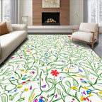 Whimsical Green Vines Floral Pattern Rug