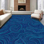 Deep Blue Swirling Wave Pattern Rug