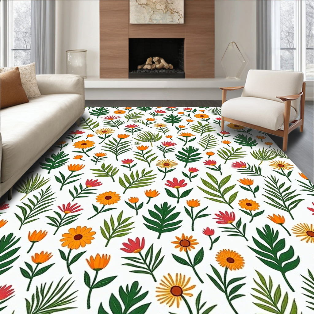 Whimsical Floral Leaf Pattern Rug