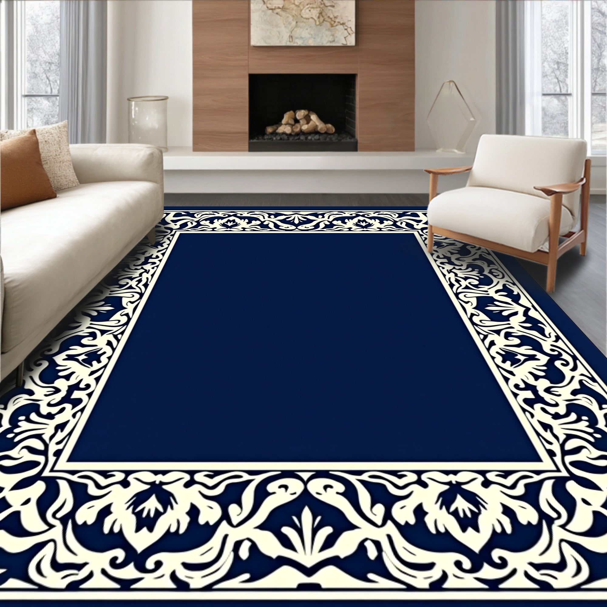 Intricate Floral Border Design Rug