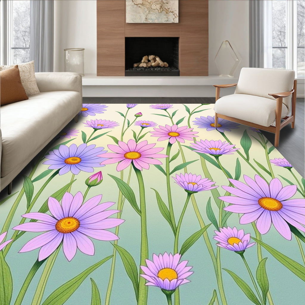 Delicate Floral Meadow Pattern Rug