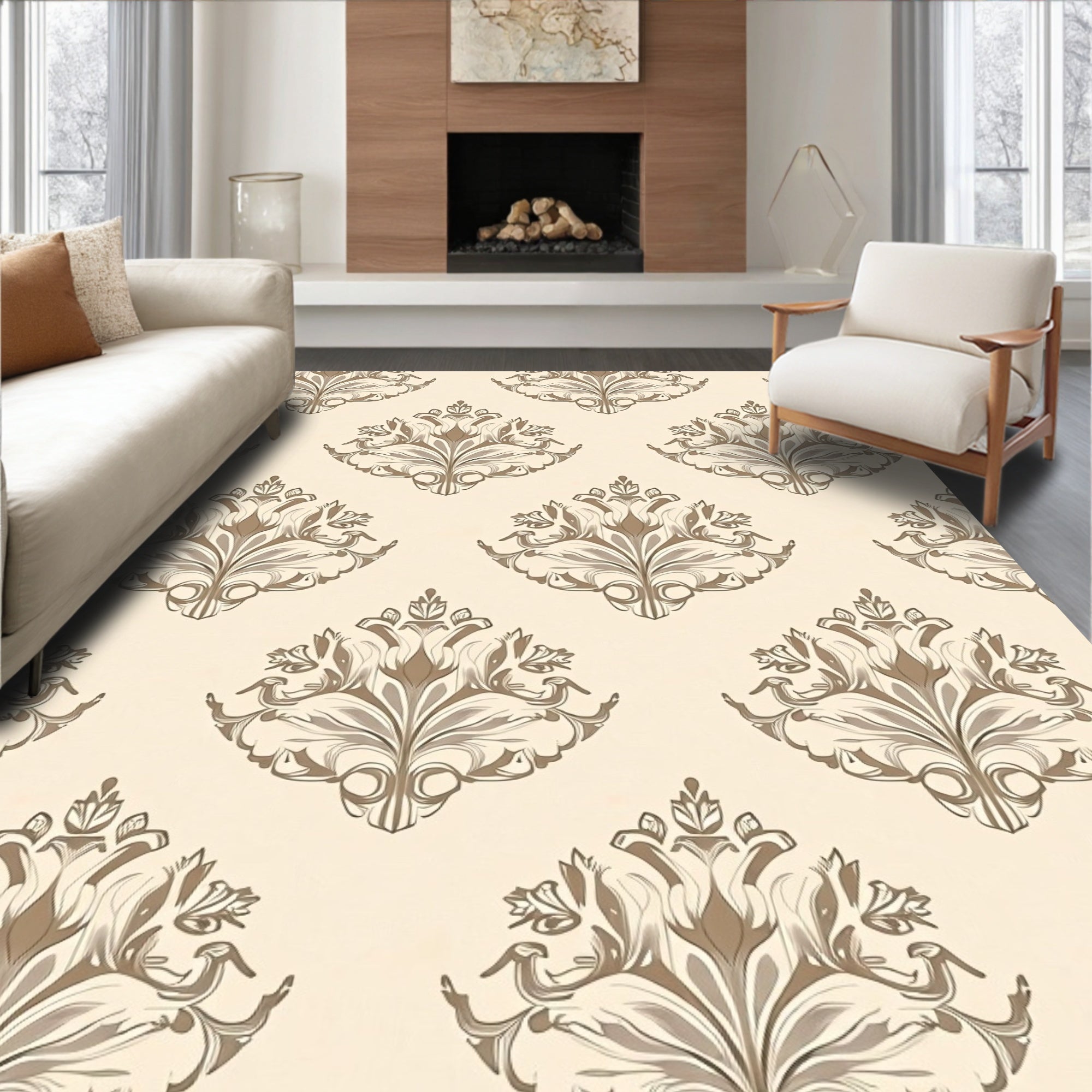 Elegant Floral Damask Pattern Rug