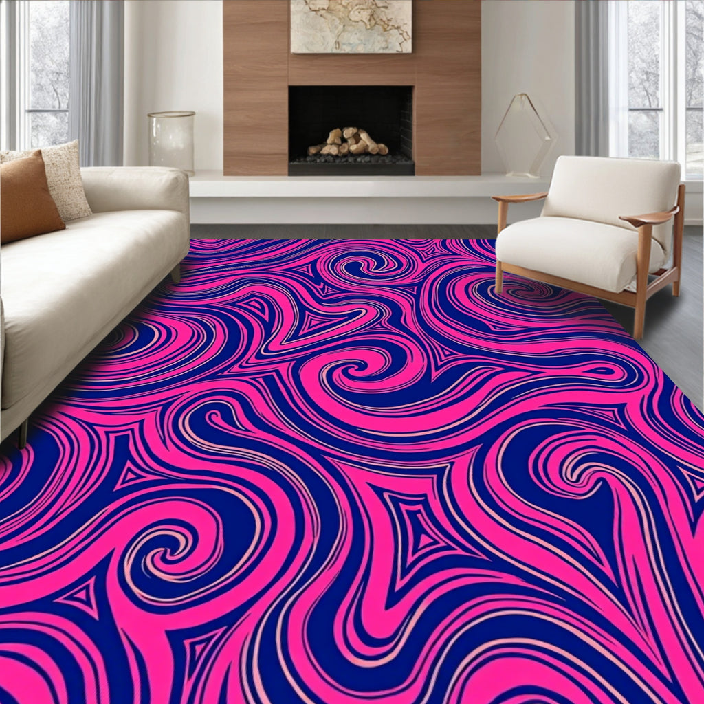 Hot Pink Swirling Lines Navy Rug