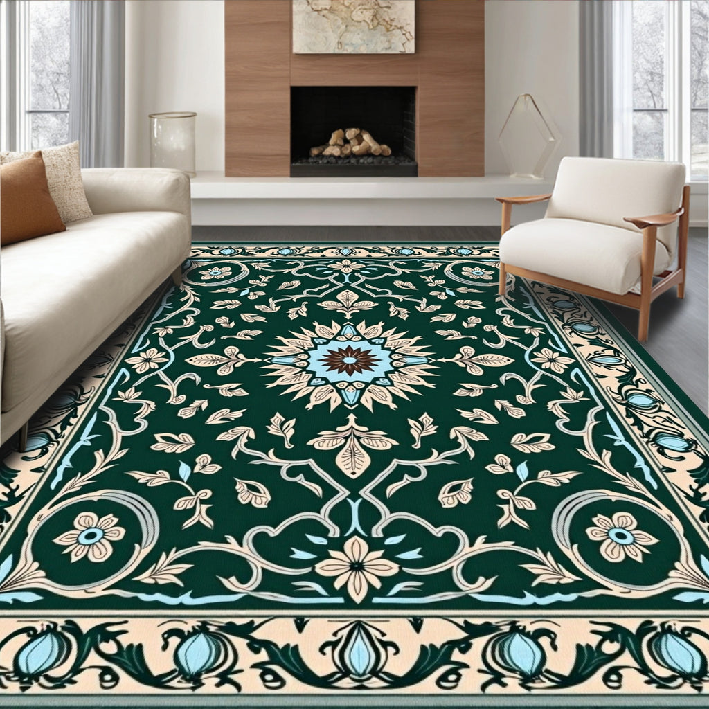 Elegant Green Floral Lace Pattern Rug