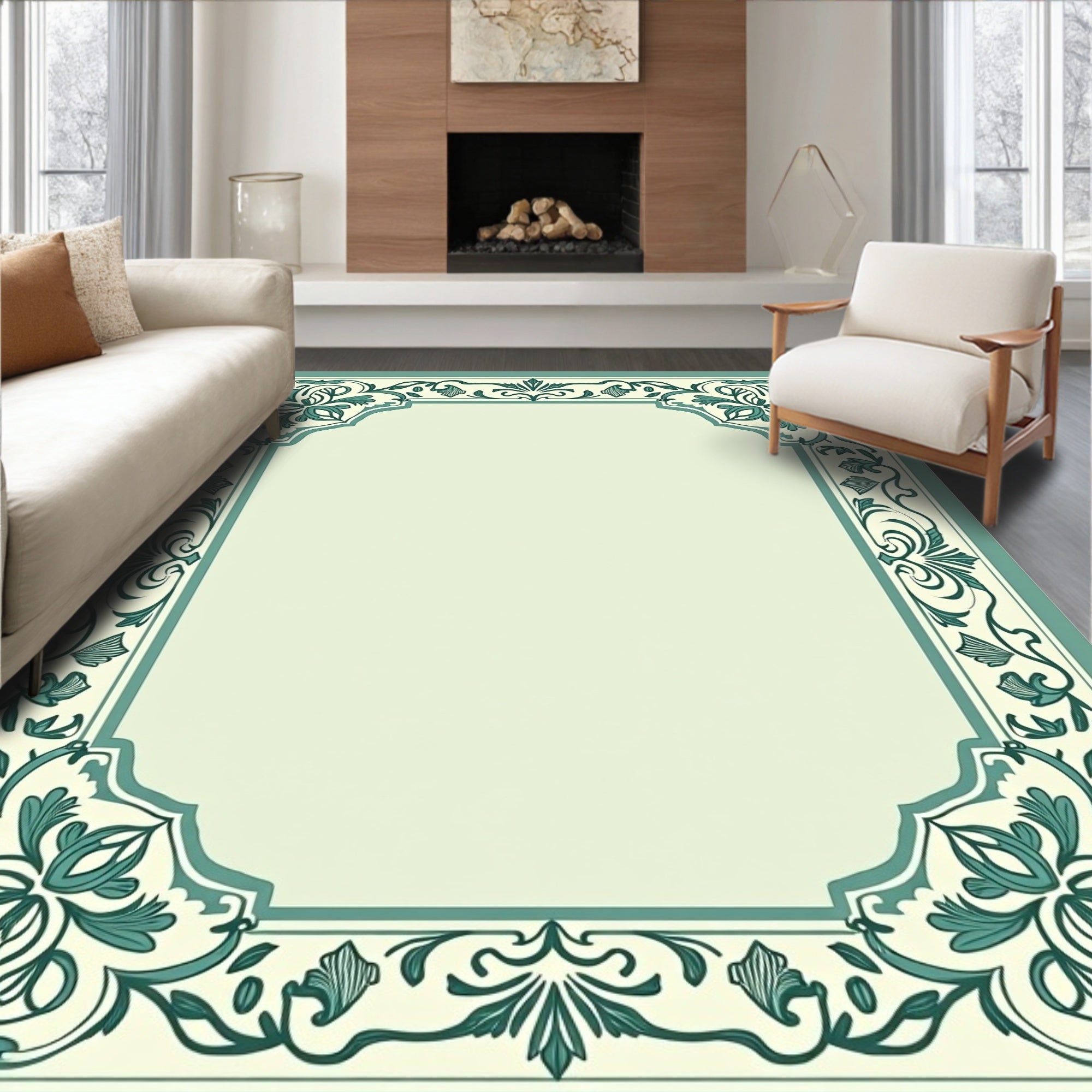 Elaborate Floral Border Design Rug