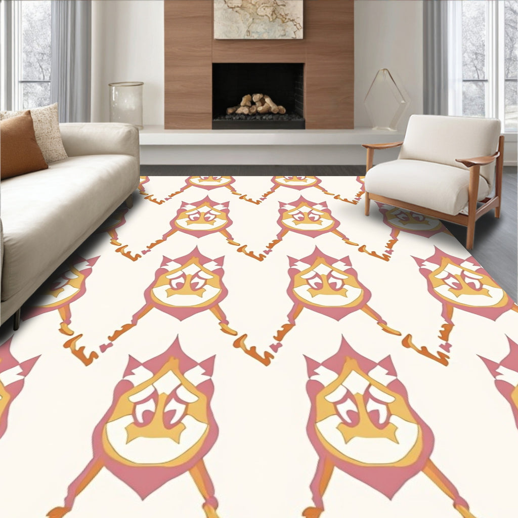 Pink Gold Abstract Floral Pattern Rug