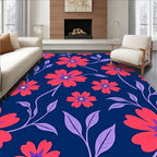 Vibrant Red Flower Navy Floral Rug