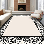 Ornate Floral Black Border Design Rug
