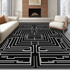Chic Black White Maze Pattern Rug