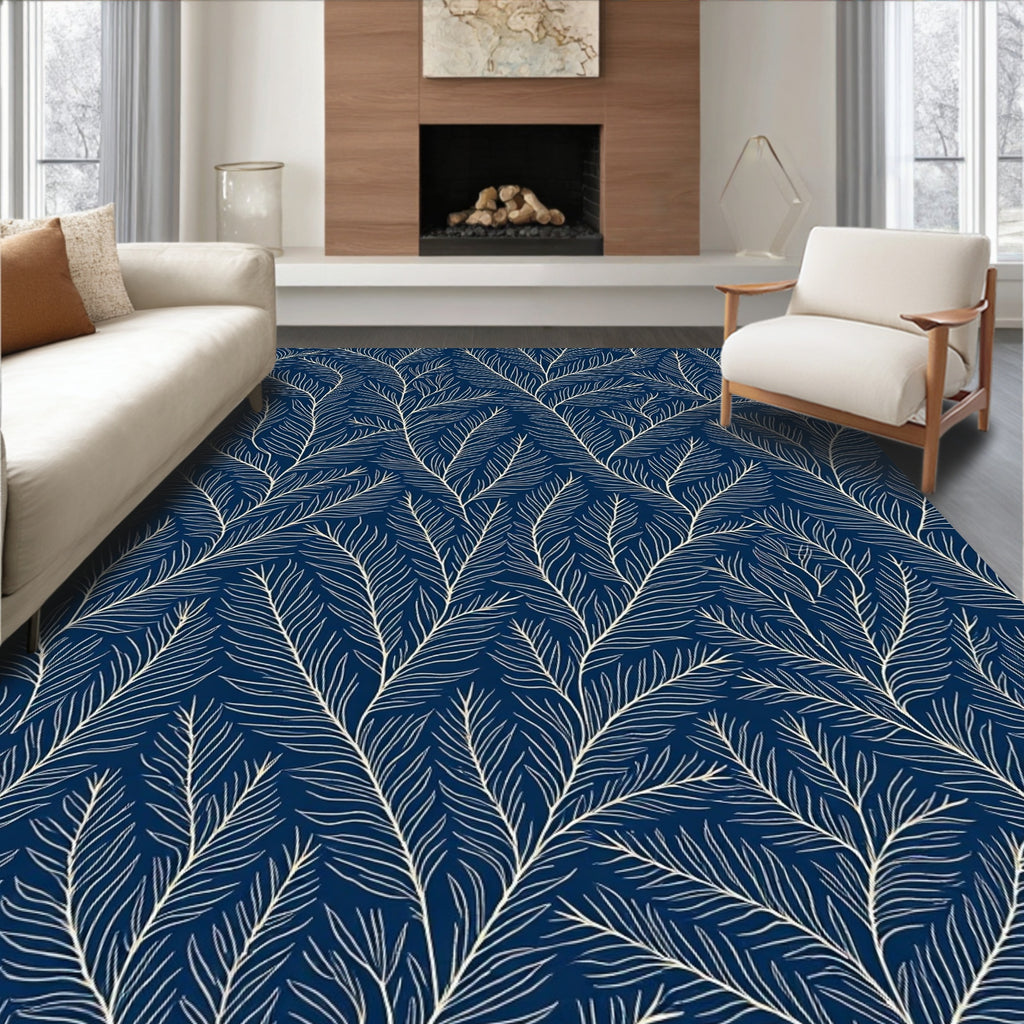 Nautical Navy White Branch Pattern Rug