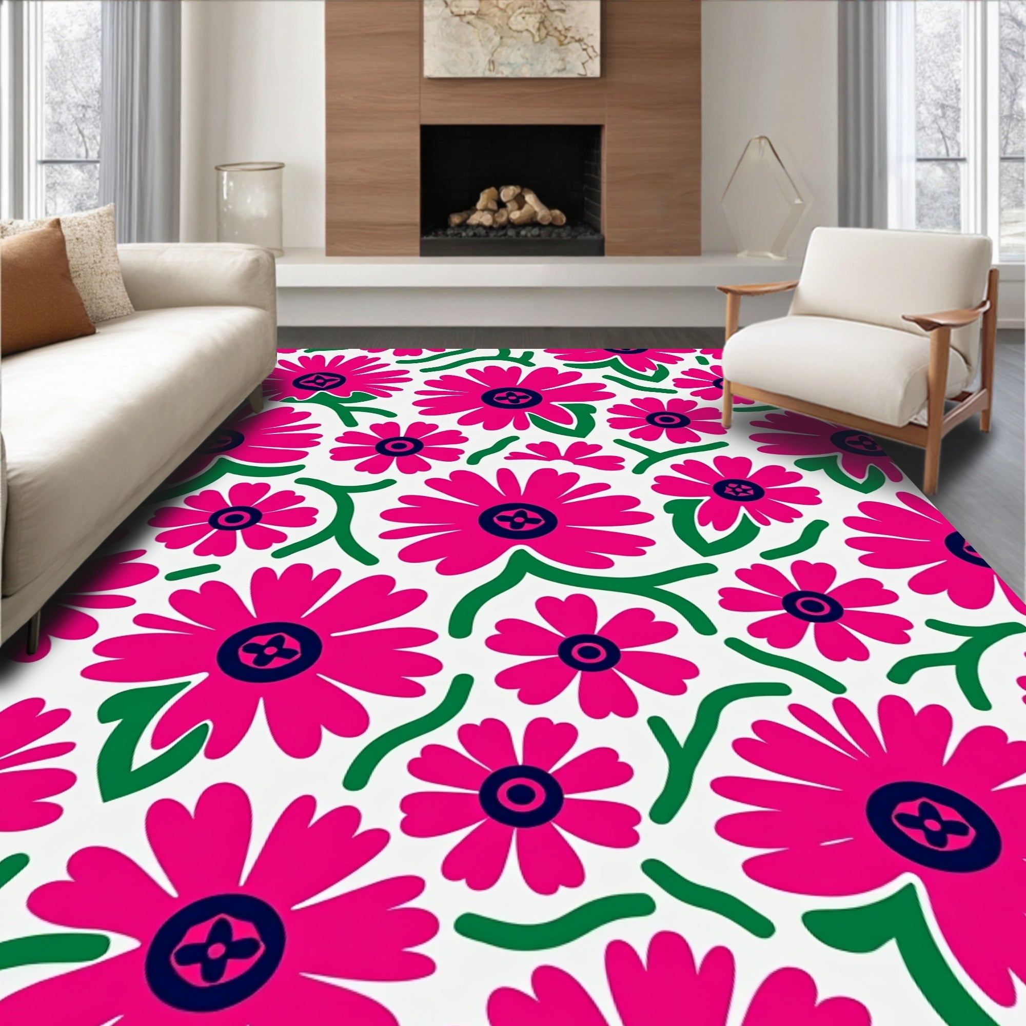 Bold Fuchsia Floral Pattern Rug