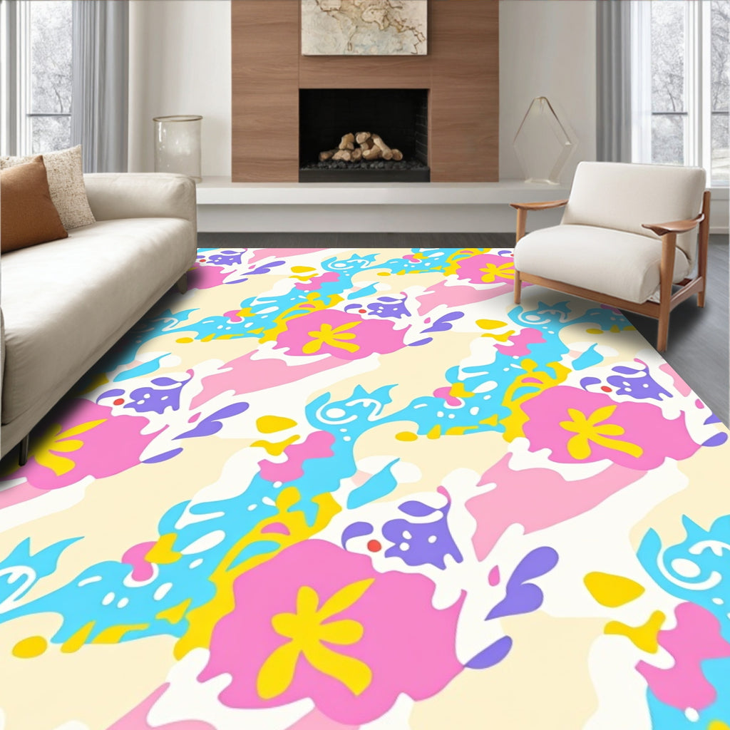 Whimsical Abstract Floral Pattern Rug