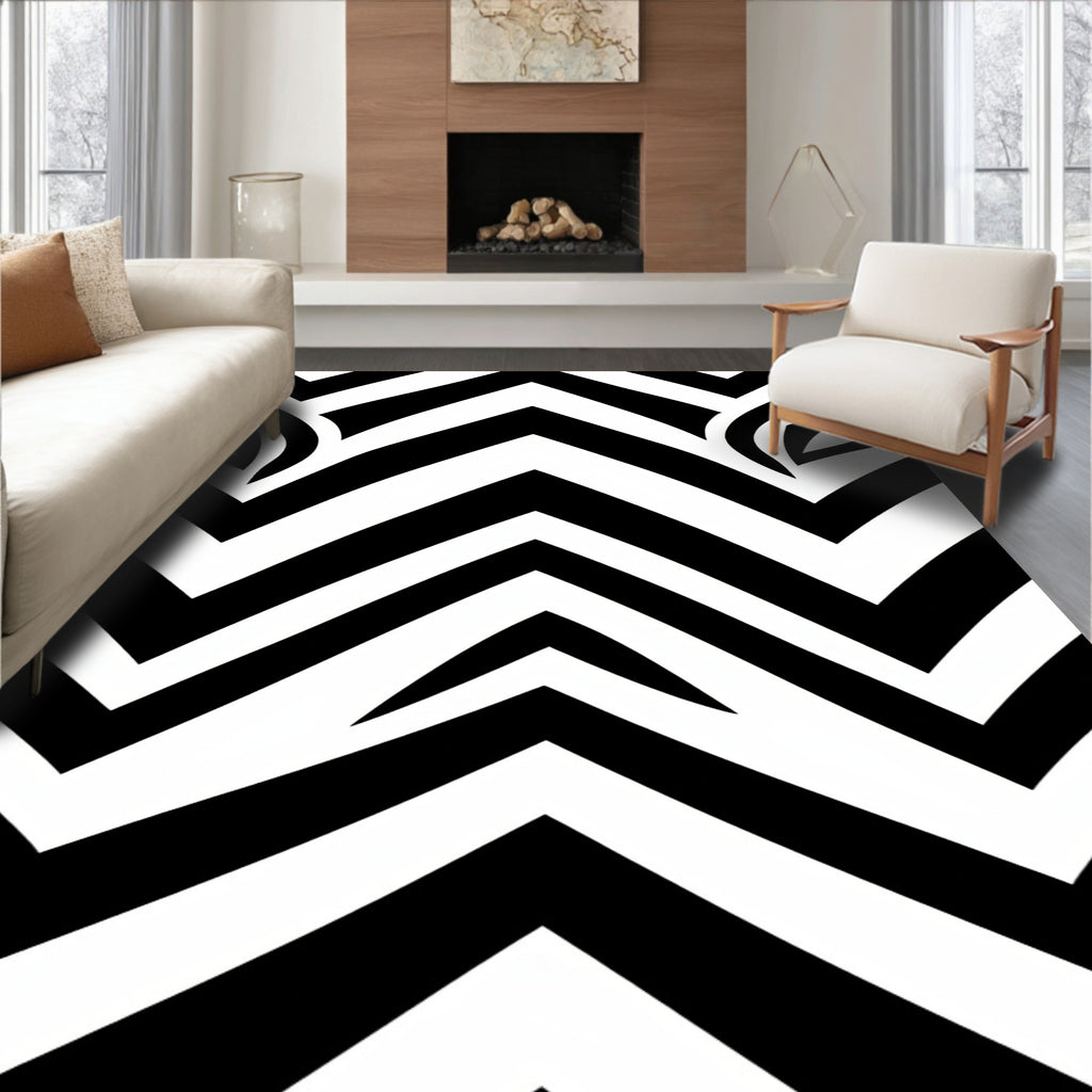 Bold Black White Zigzag Pattern Rug