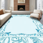 Art Nouveau Teal Swirl Botanical Design Rug