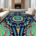 Vibrant Teal Coral Sunburst Medallion Rug