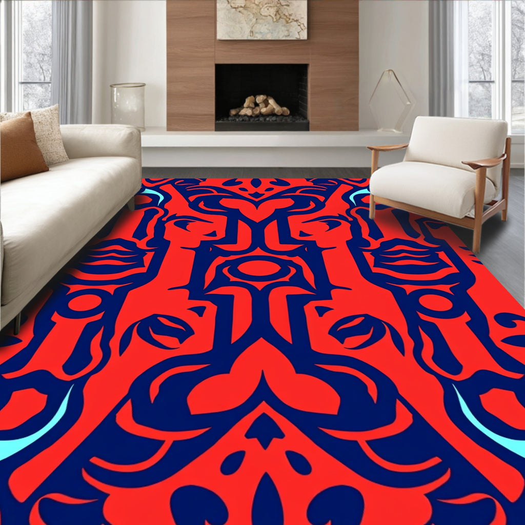 Bold Red and Blue Abstract Pattern Rug