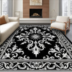 Classic Black White Floral Scroll Rug