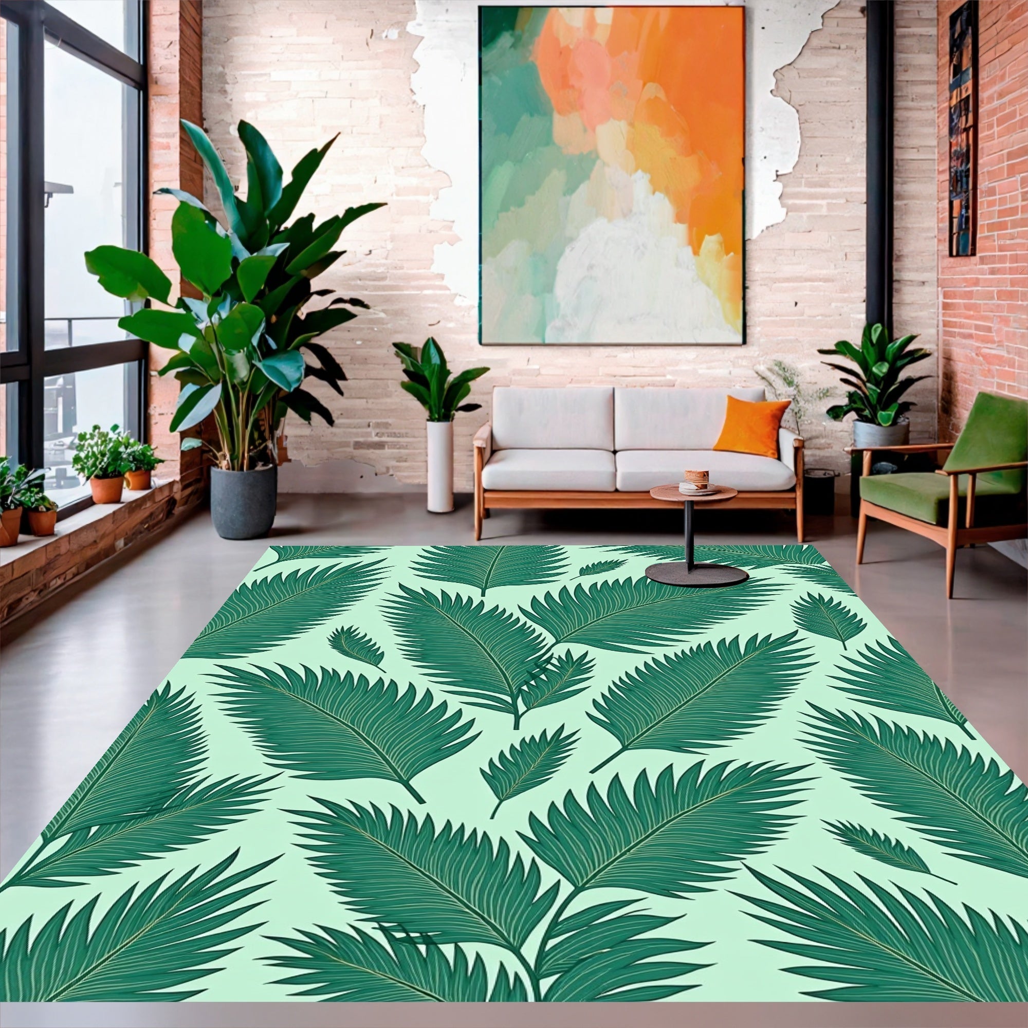 Tropical Palm Leaf Pattern Design Rug