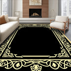 Elegant Gold Black Intertwined Floral Pattern Rug