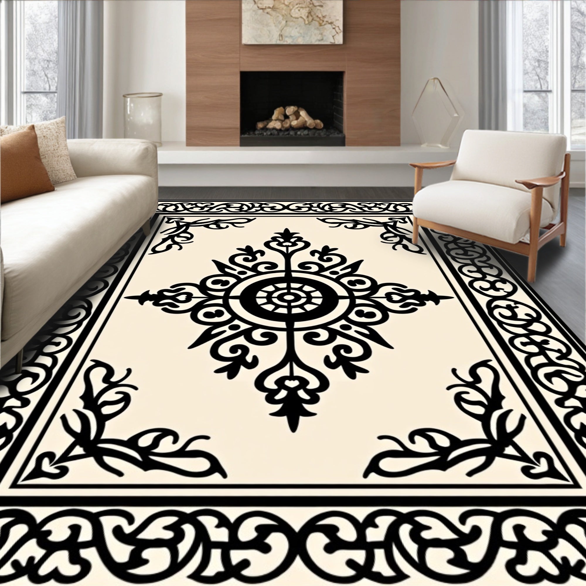 Classic Black Ornate Decorative Rug