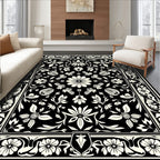 Classic Black White Floral Scroll Rug