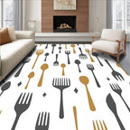 Gold Charcoal Flatware Scattered Whimsical Rug