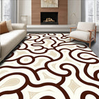 Brown White Swirling Organic Pattern Rug