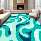 Teal Fluid Swirl Wave Rug