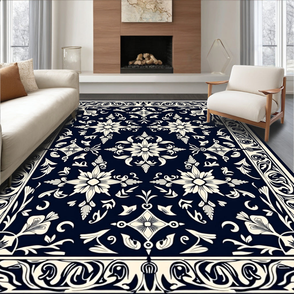 Elegant Floral Scroll Pattern Rug