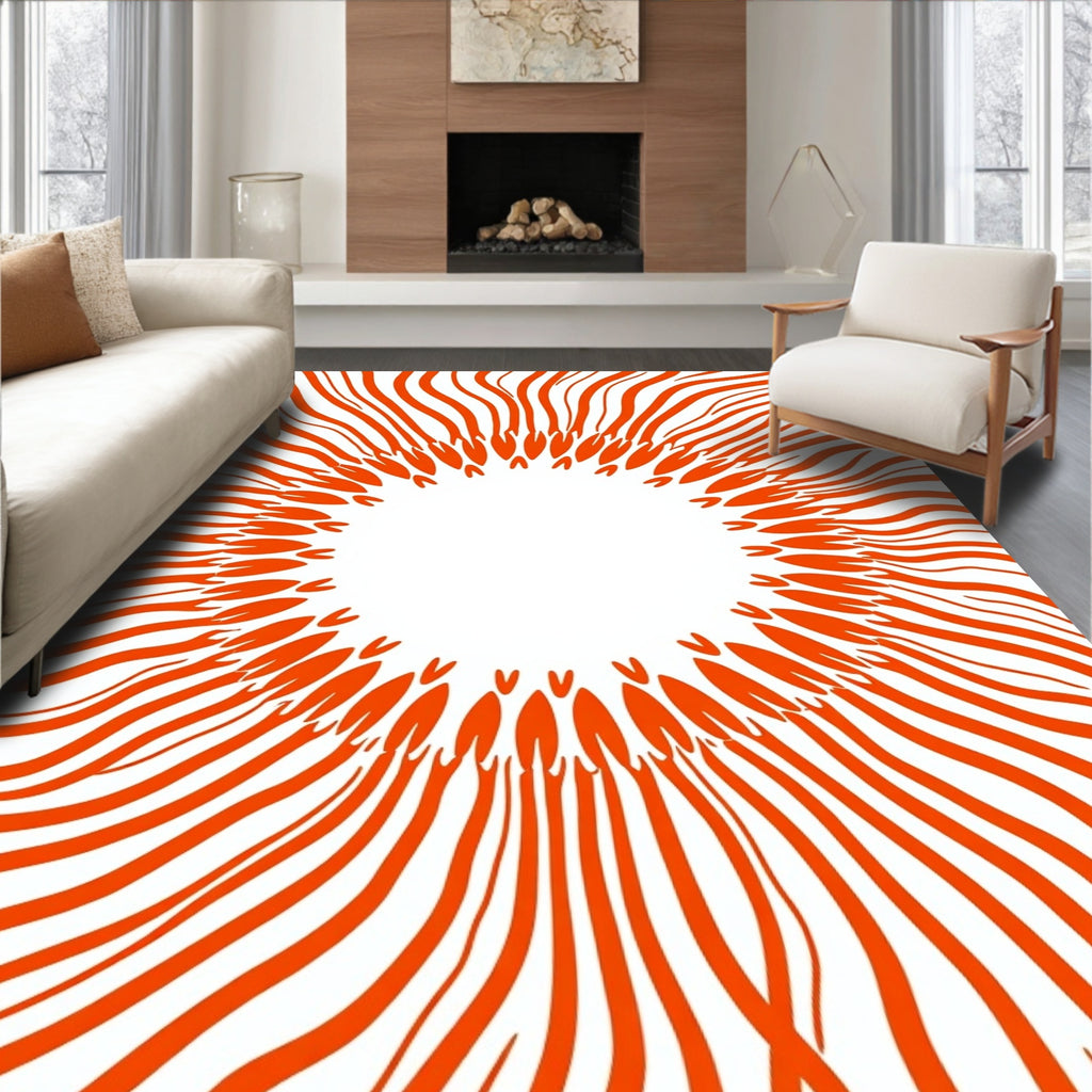 Orange Sunburst Pattern Rug